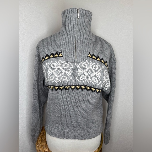 Jay Jacobs sweater Fair Isle Collared half zip knit grey sz M cotton Vtg 90s - Picture 3 of 7